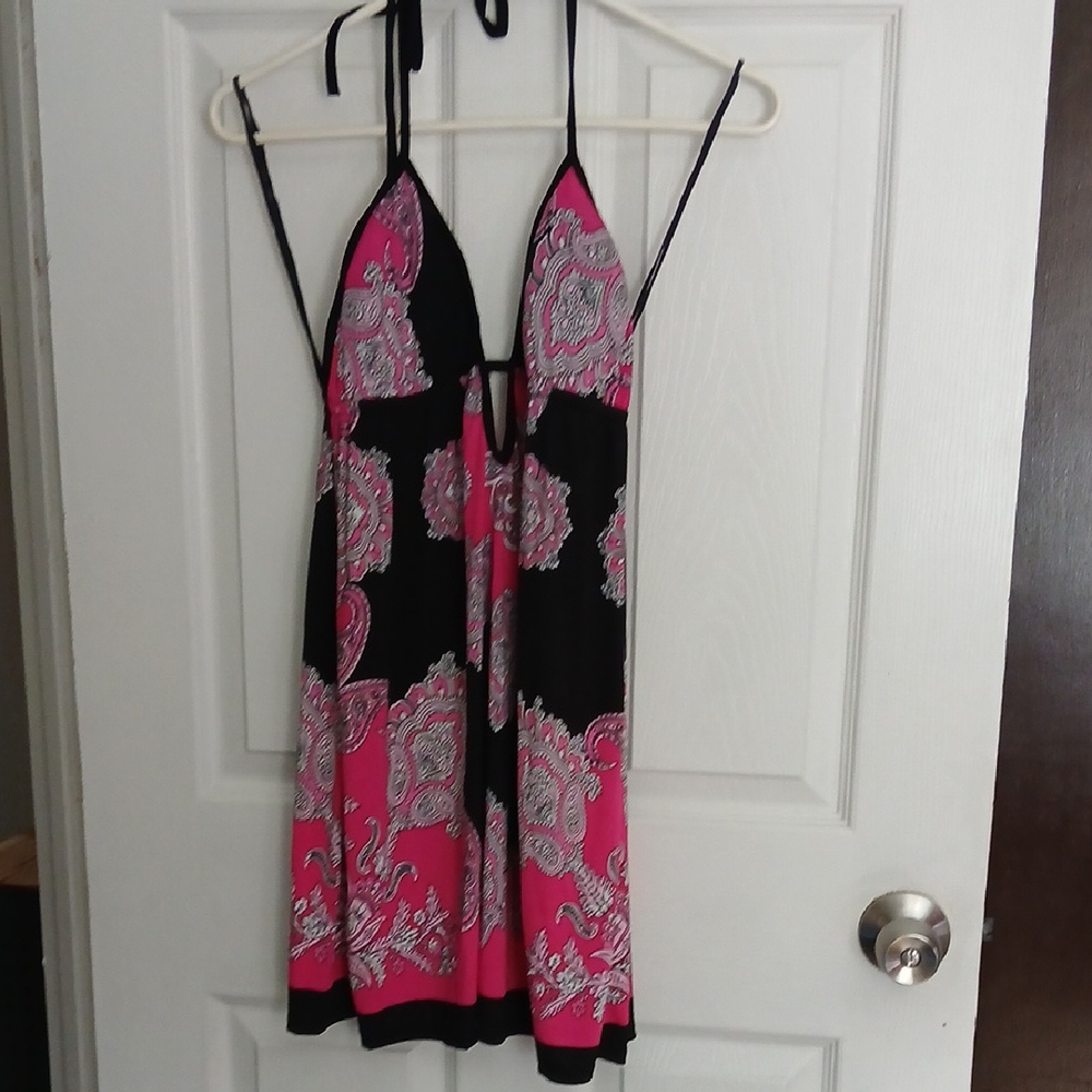 Pink and Black Halter Dress